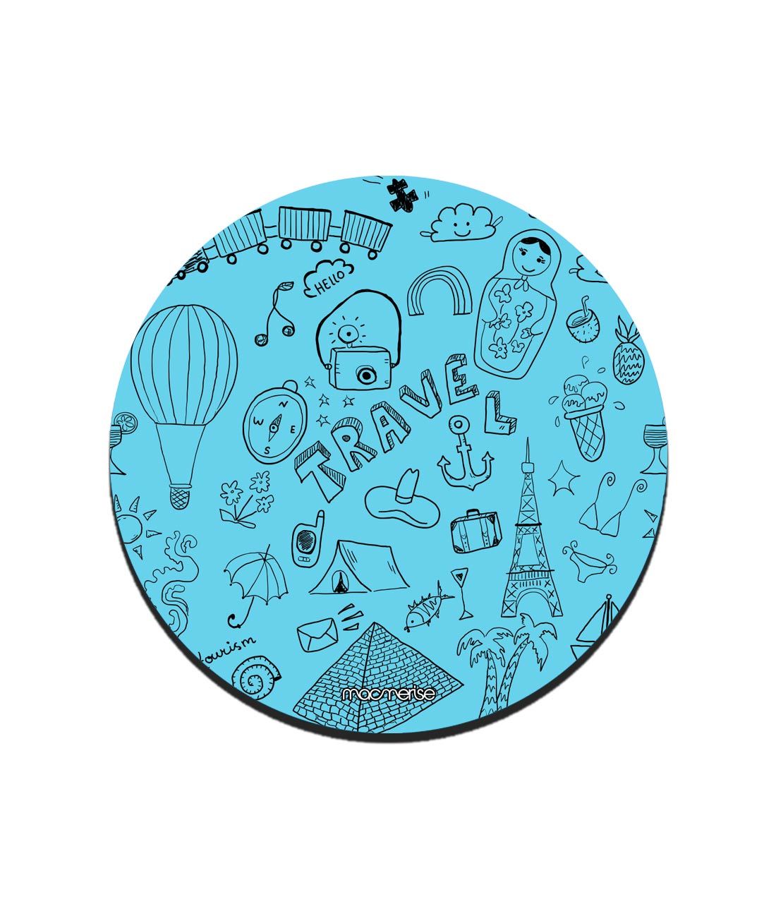 Blue Travel Doodle - 10 X 10 (cm) Coaster