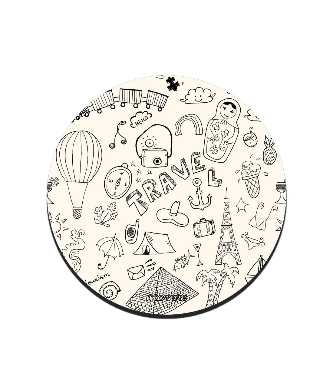 White Travel Doodle - 10 X 10 (cm) Coaster