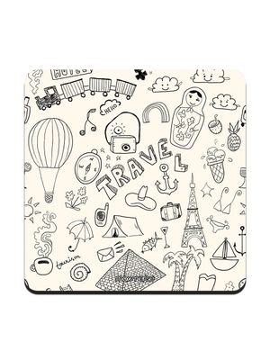 Buy White Travel Doodle - 10 X 10 (cm) Coaster Coasters Online