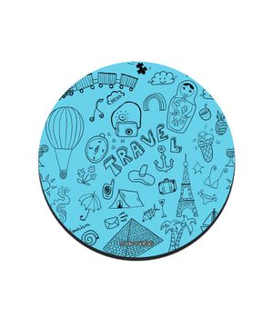 Circular Coasters Blue Travel Doodle - 10 X 10 (cm) Coasters