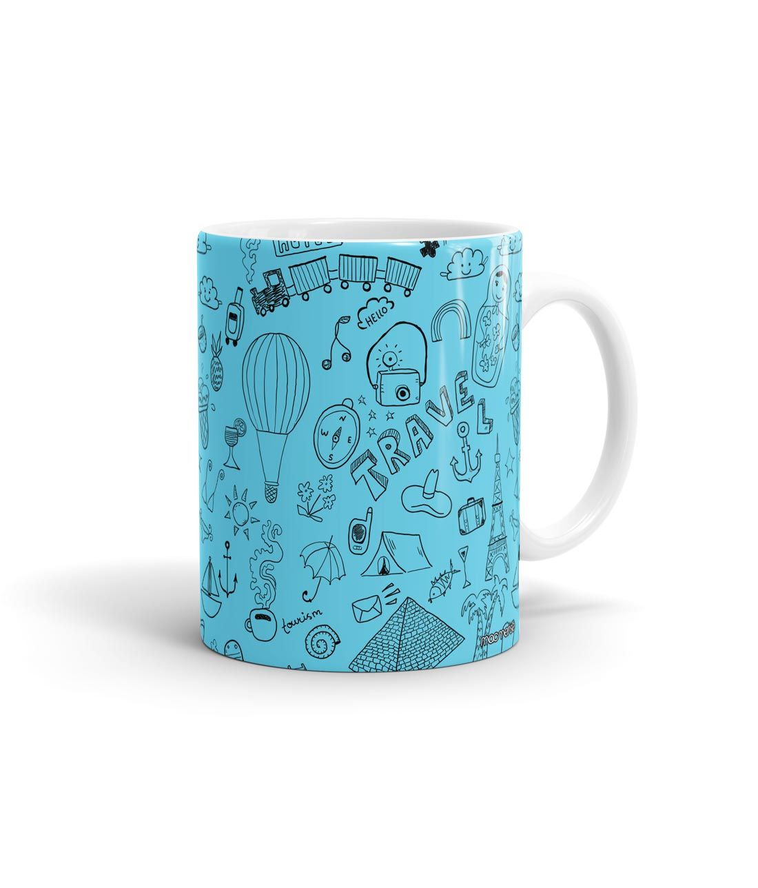 Blue Travel Doodle - Coffee Mugs White