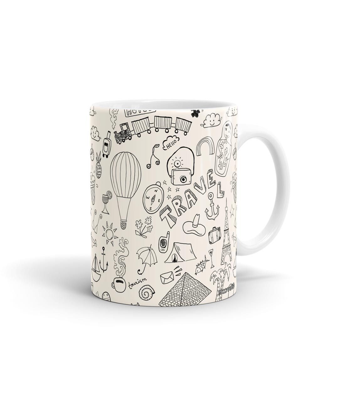 White Travel Doodle - Coffee Mugs White