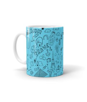 Ceramic Coffee Mugs-White Blue Travel Doodle - Coffee Mugs White