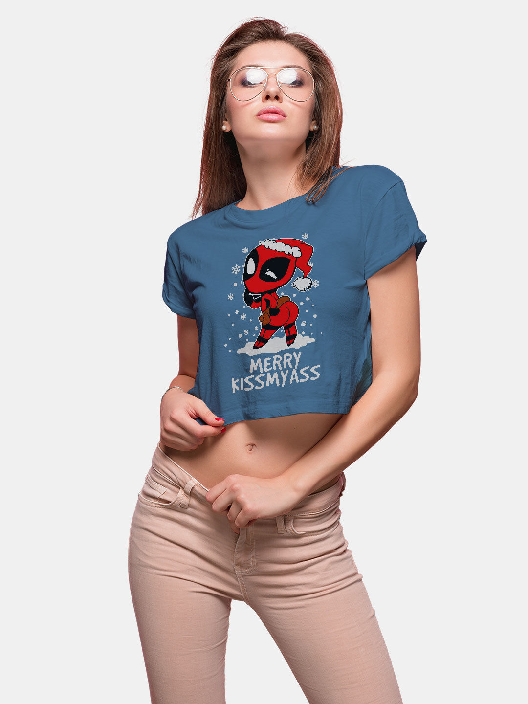 Buy Christmas Deadpool Kawaii Blue Bird - Designer Crop Tops T-Shirts Online