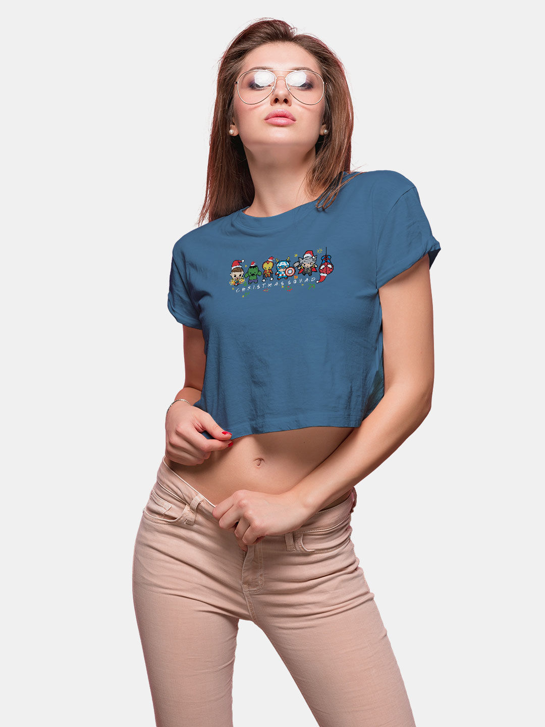 Buy Christmas Marvel Squad Blue Bird - Designer Crop Tops T-Shirts Online