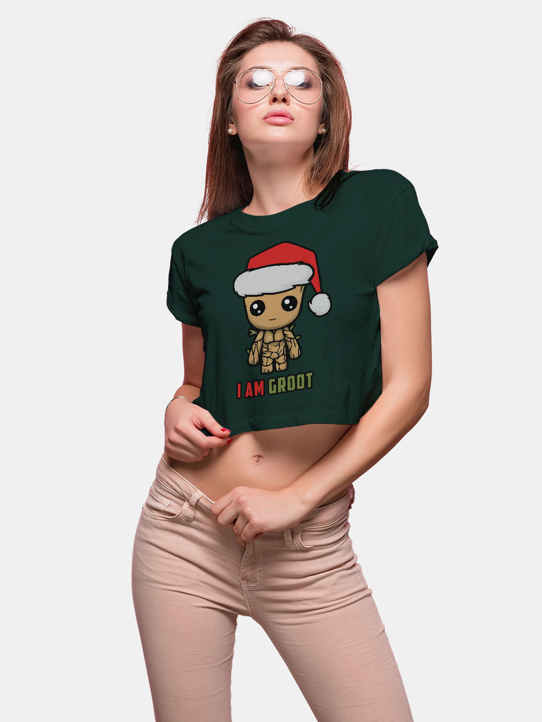 Buy Christmas Groot Bottle Green - Designer Crop Tops T-Shirts Online