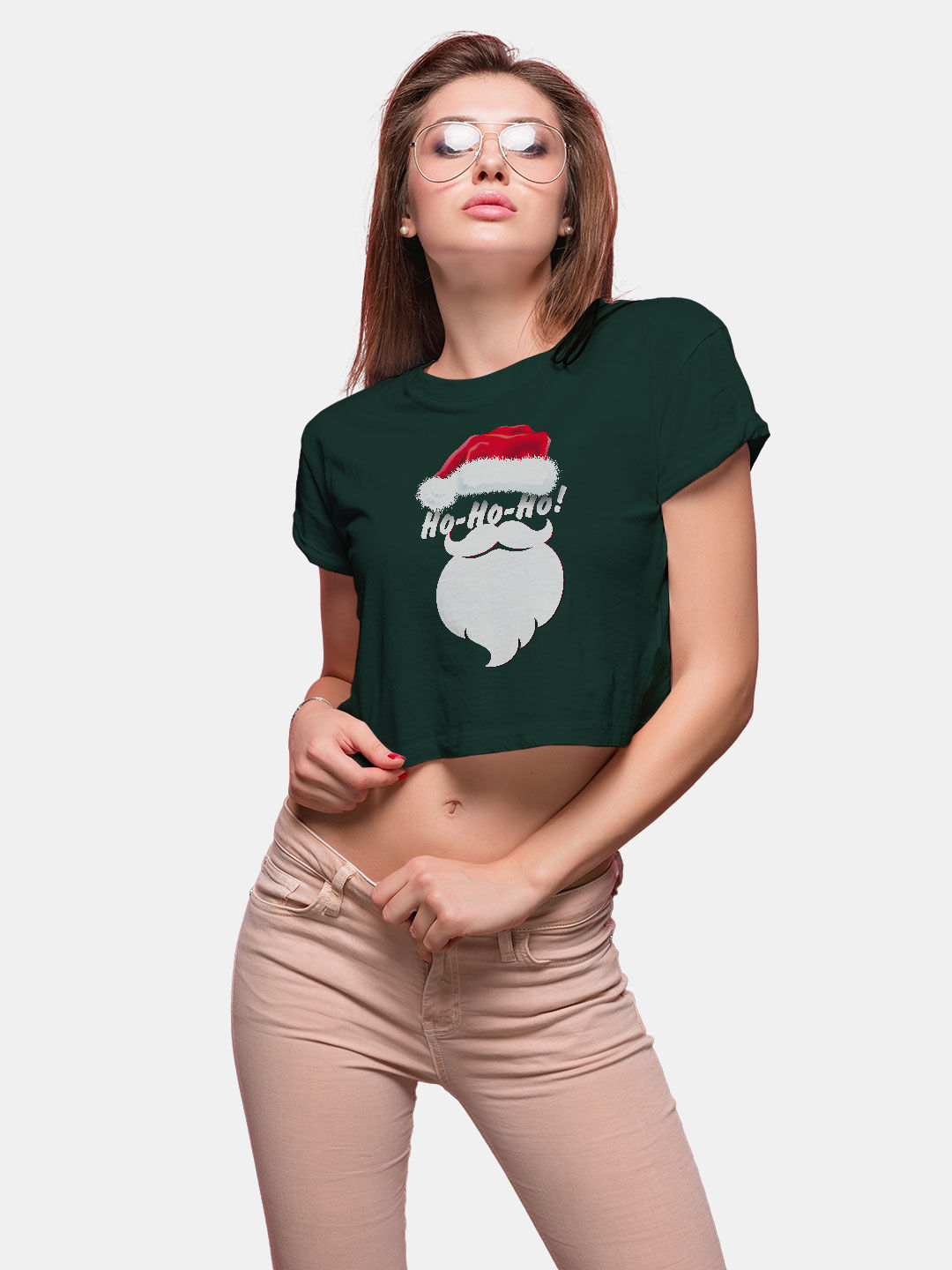 Buy Christmas Ho Ho Ho Bottle Green - Designer Crop Tops T-Shirts Online