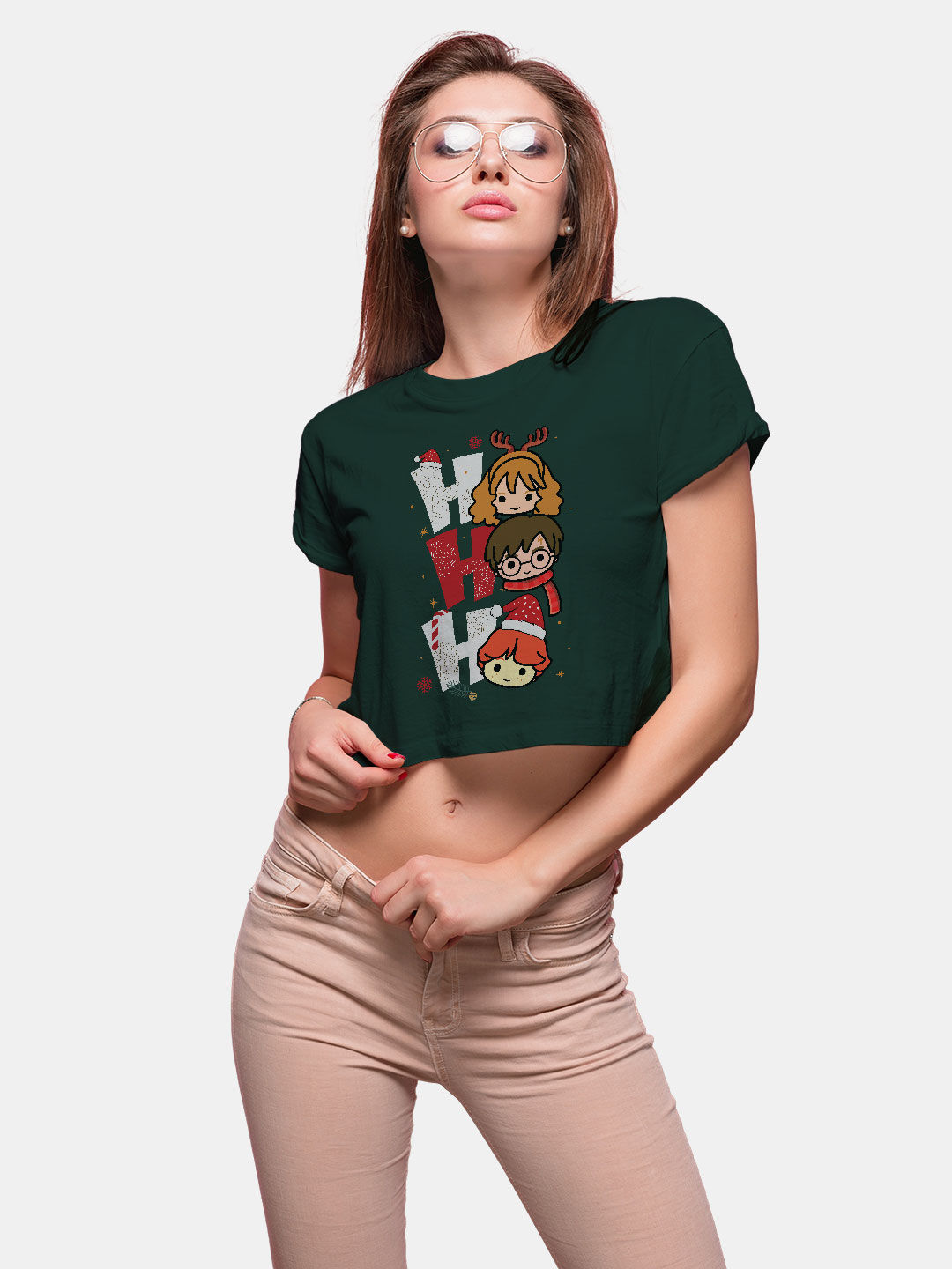 Buy Christmas Laugh HP Bottle Green - Designer Crop Tops T-Shirts Online