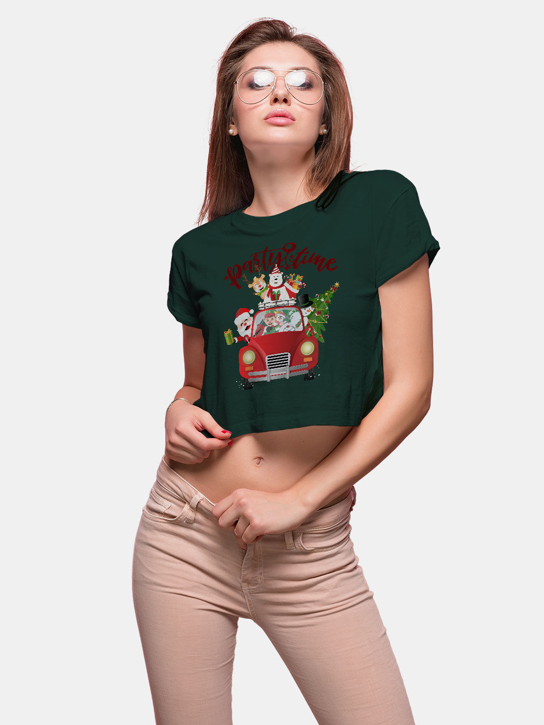Buy Christmas Party Bottle Green - Designer Crop Tops T-Shirts Online