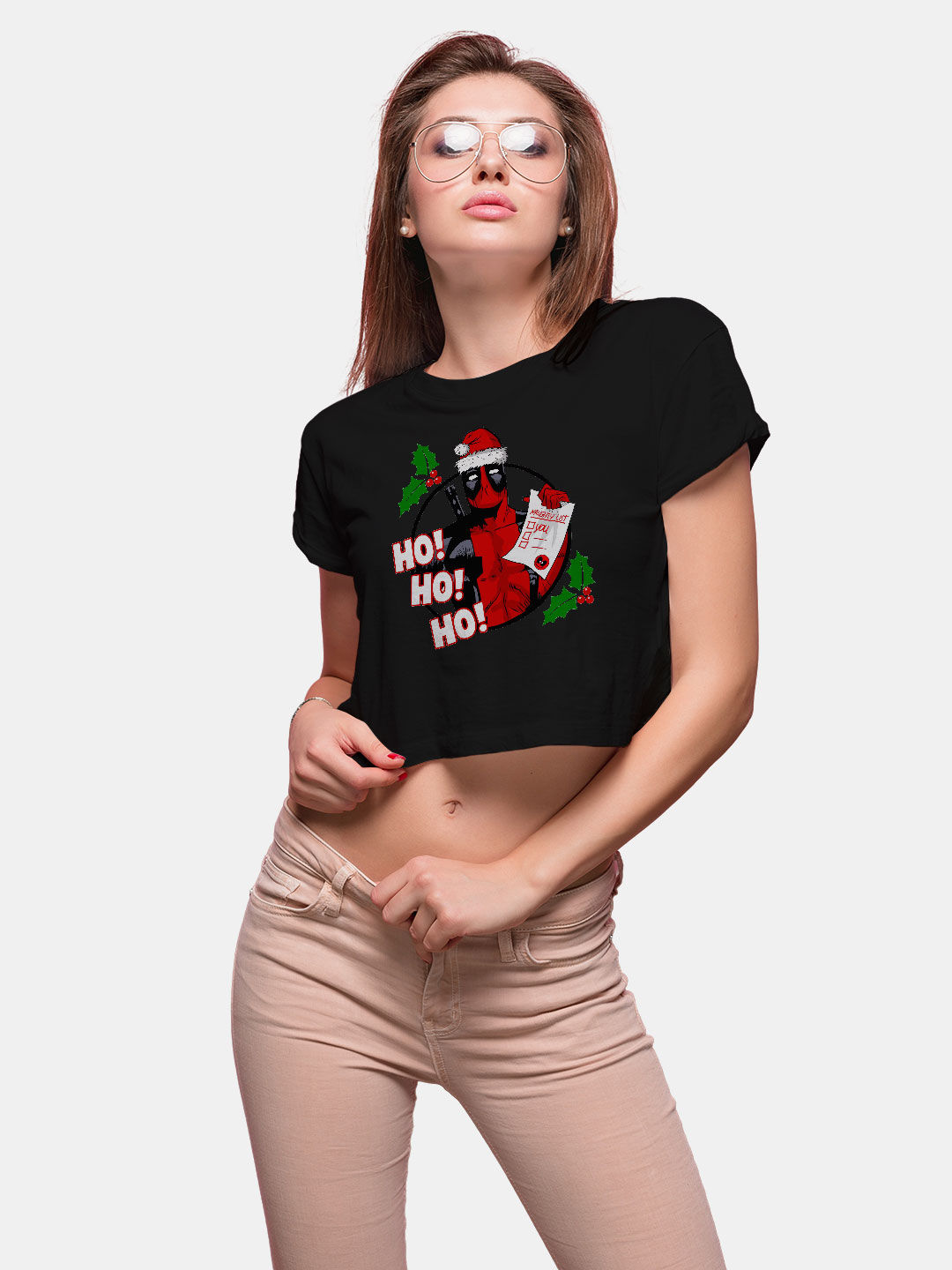 Buy Christmas Deadpool Black - Designer Crop Tops T-Shirts Online