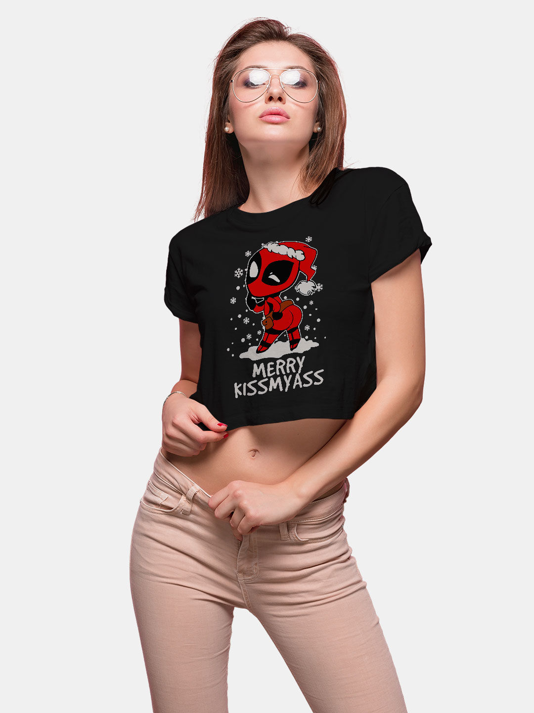 Christmas Deadpool Kawaii Black - Designer Crop Tops