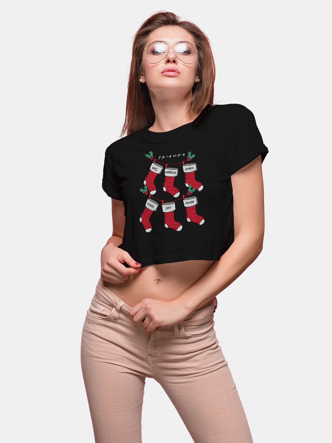 Christmas Friends Socks Black - Designer Crop Tops