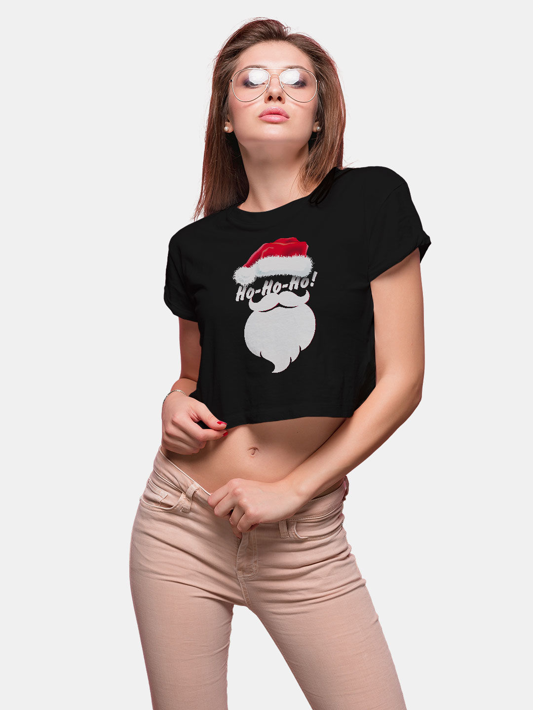 Christmas Ho Ho Ho Black - Designer Crop Tops