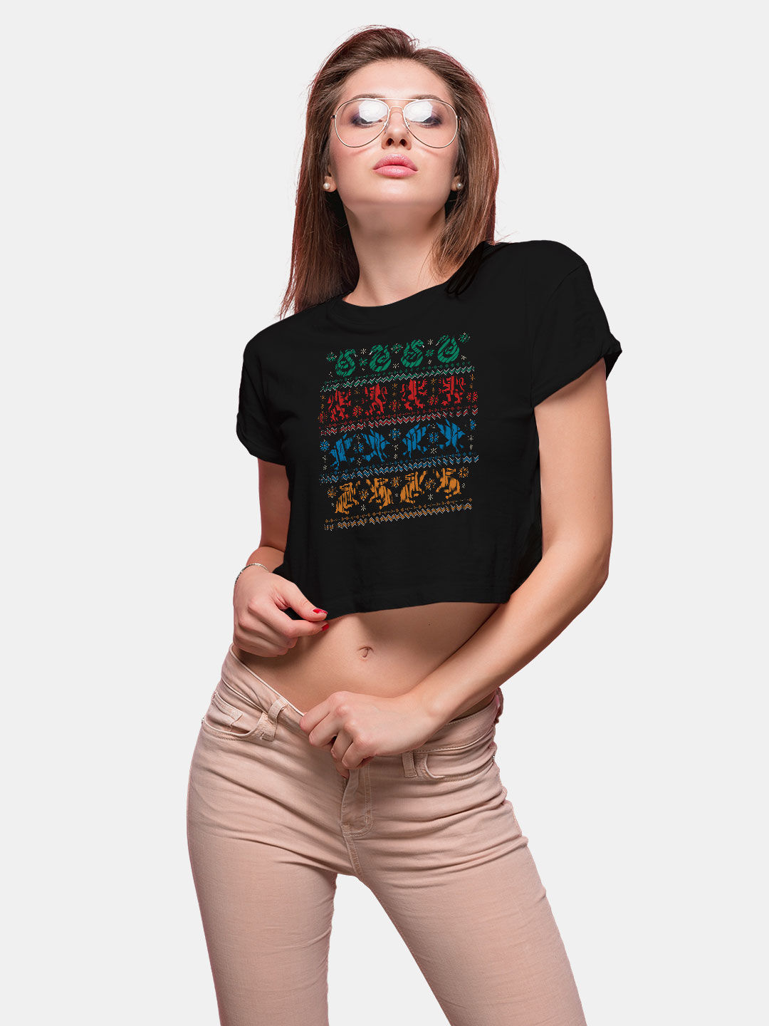 Christmas Houses HP Black - Designer Crop Tops