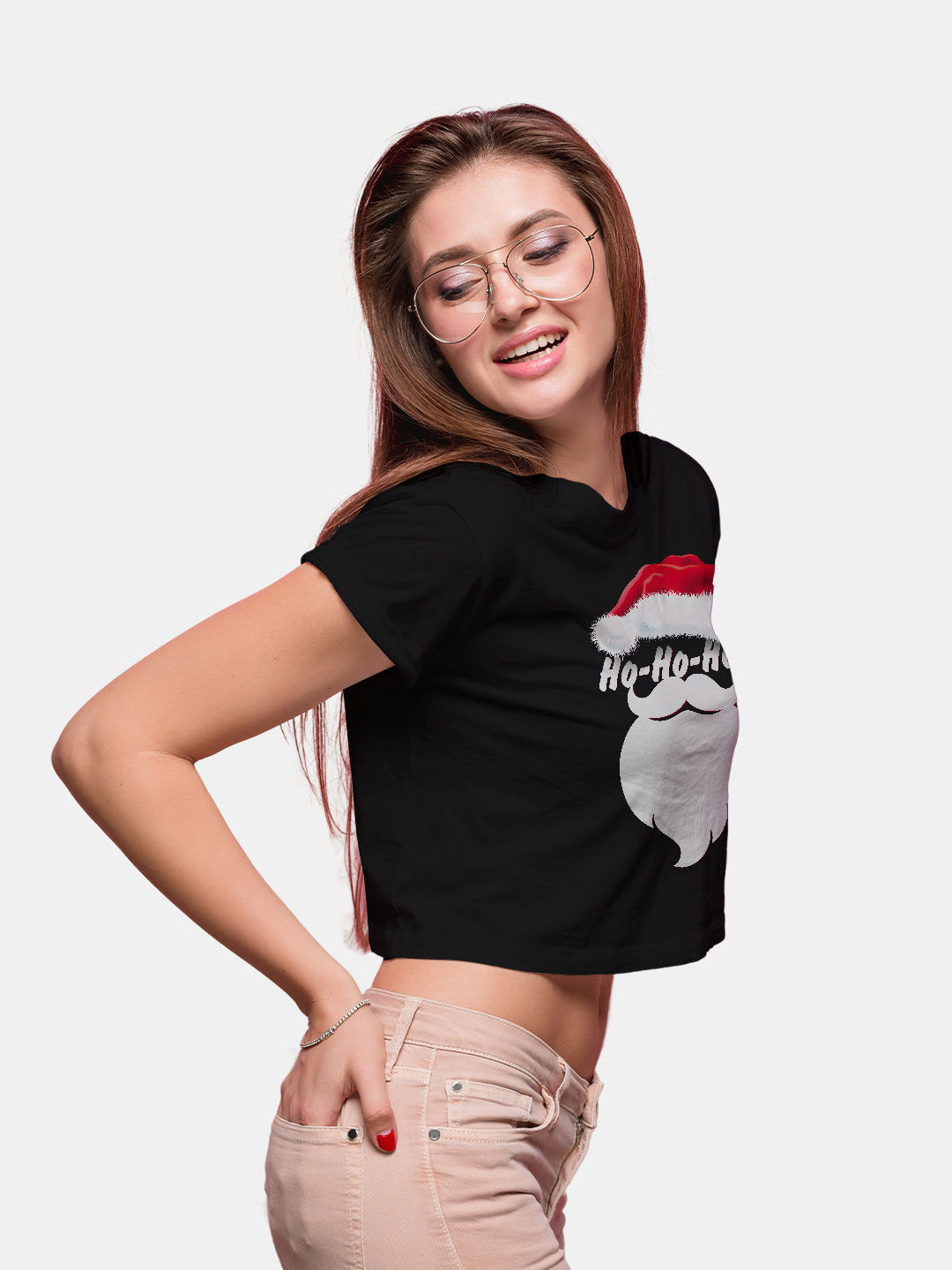 Christmas Ho Ho Ho Black - Designer Crop Tops