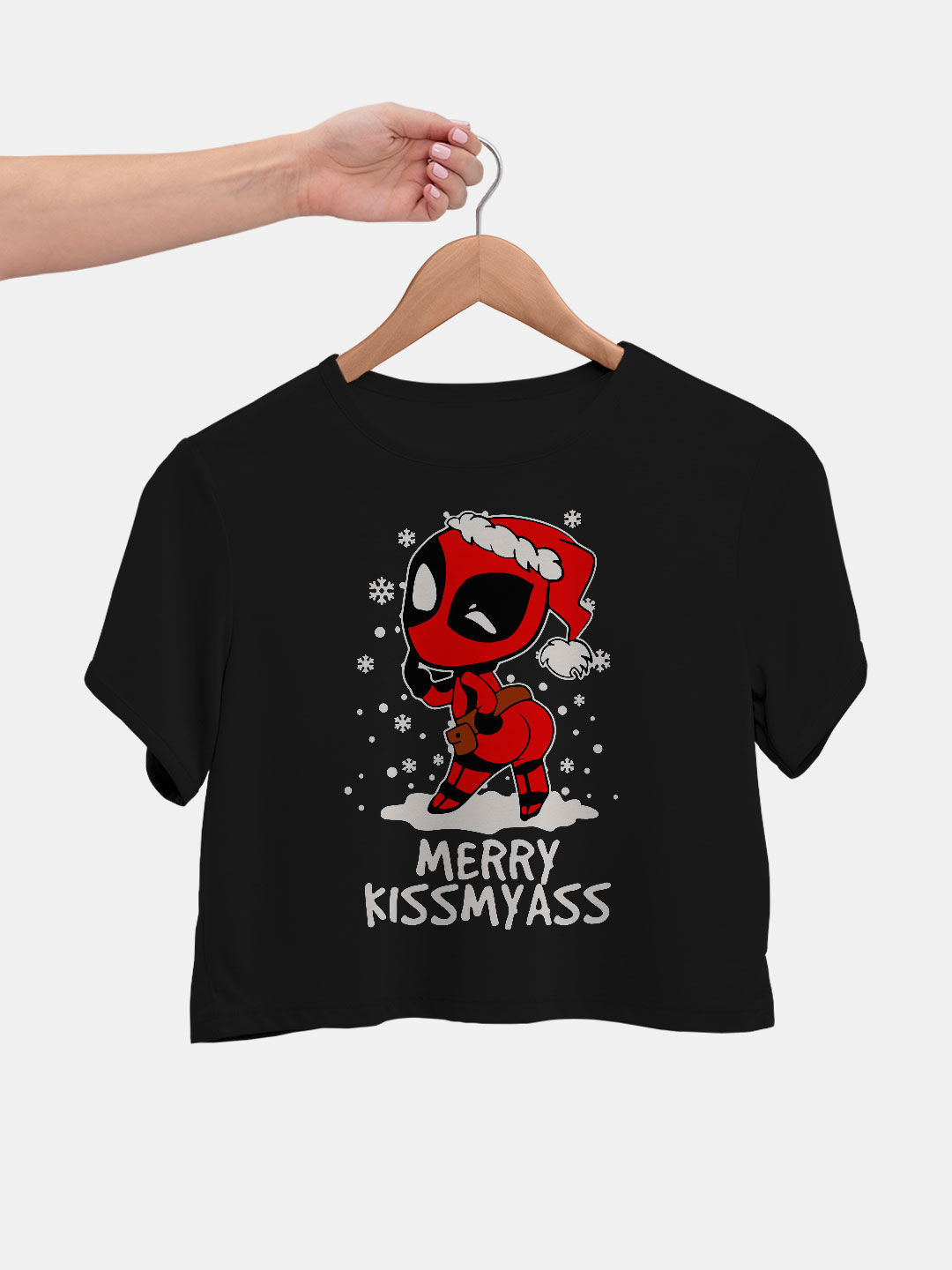 Christmas Deadpool Kawaii Black - Designer Crop Tops