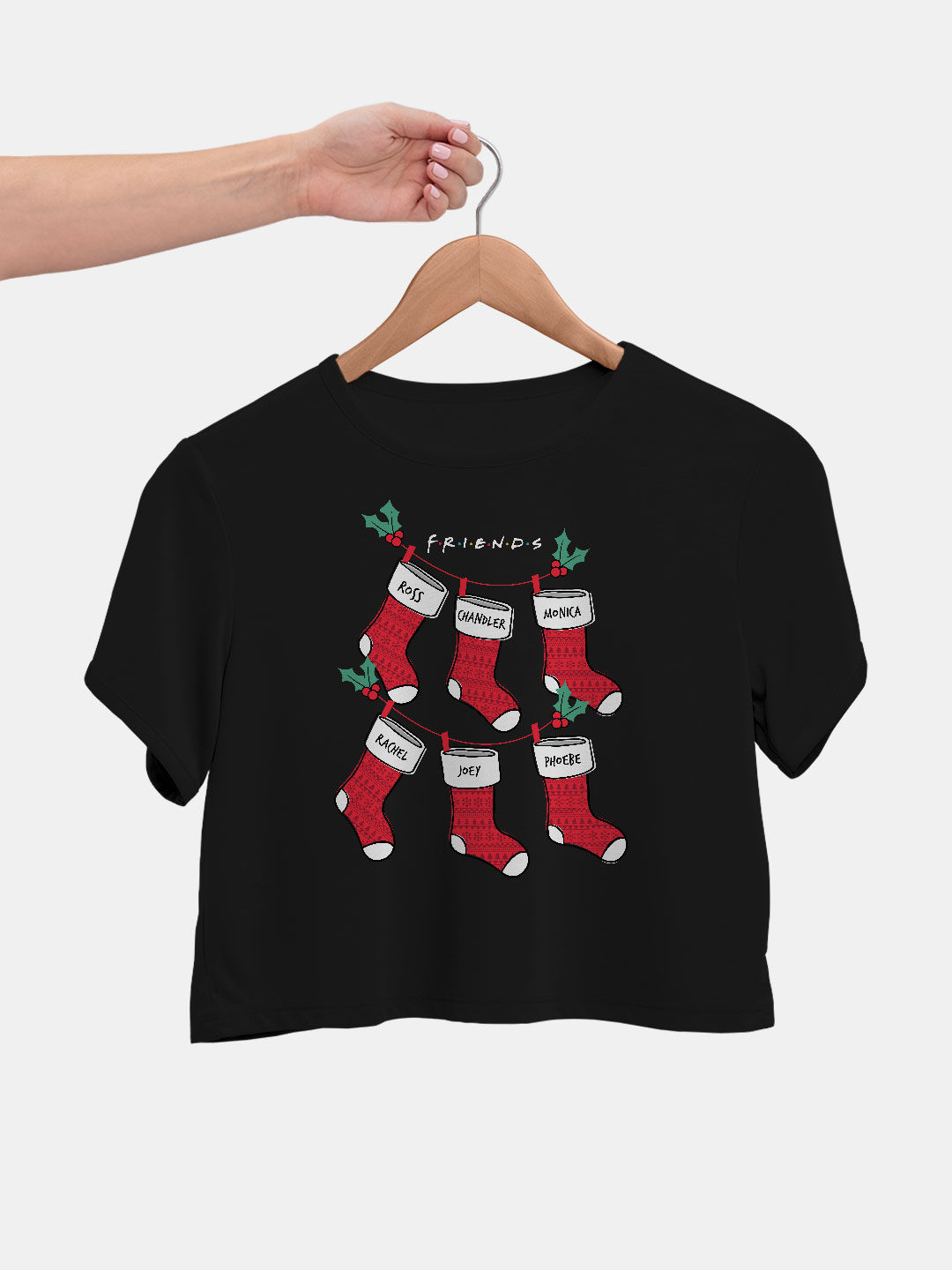 Christmas Friends Socks Black - Designer Crop Tops