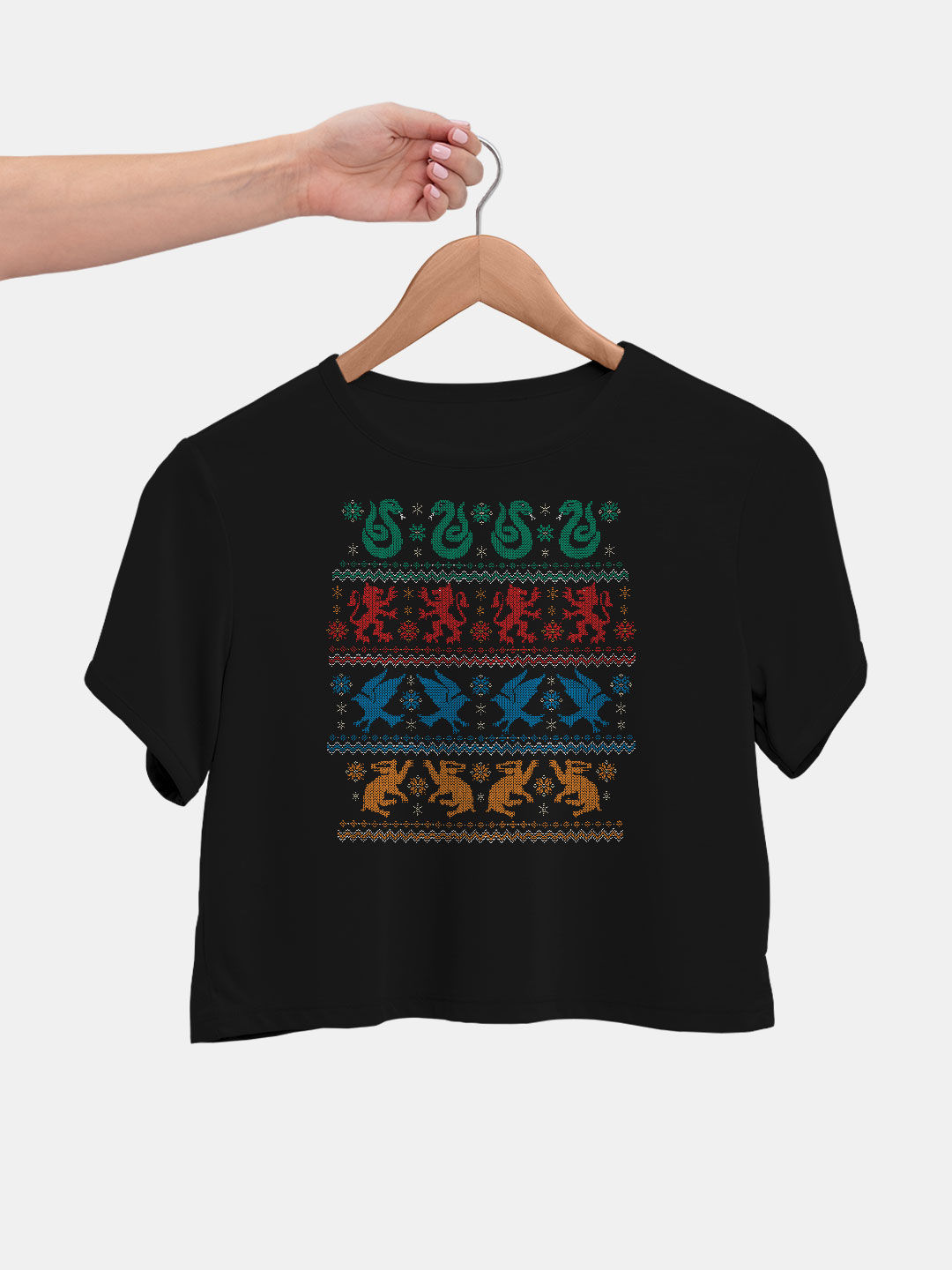 Christmas Houses HP Black - Designer Crop Tops