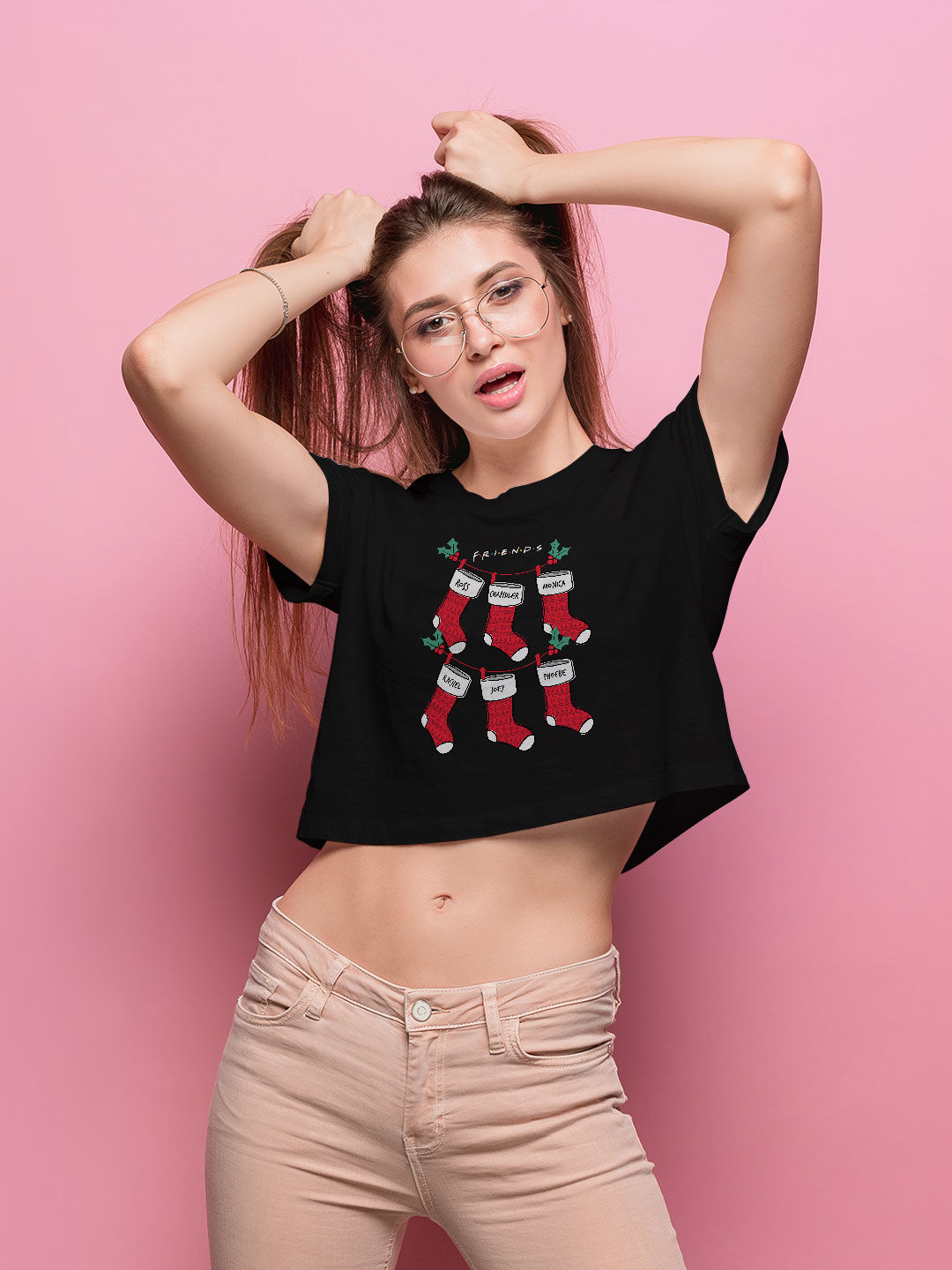 Christmas Friends Socks Black - Designer Crop Tops