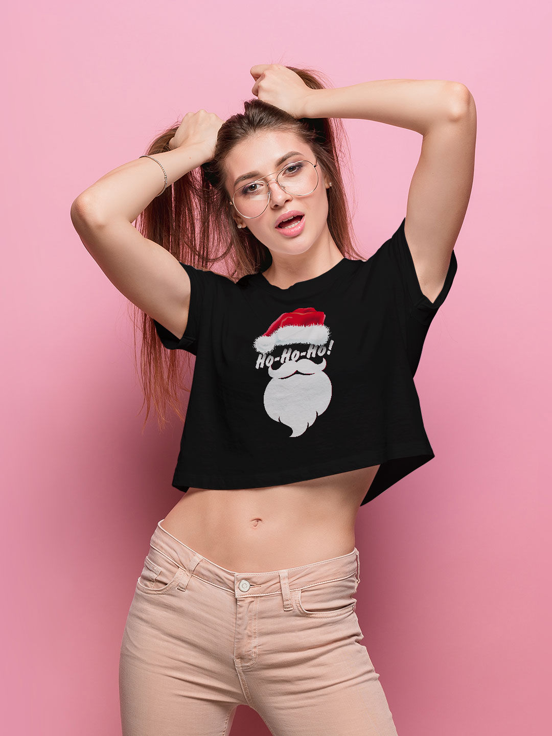 Christmas Ho Ho Ho Black - Designer Crop Tops