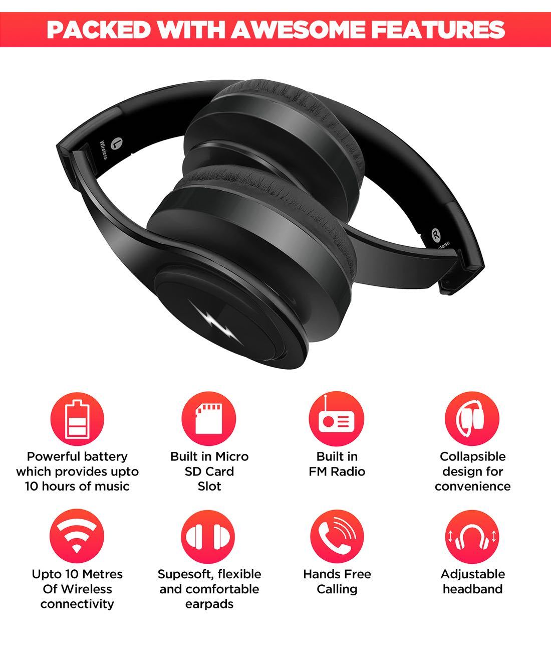 Black Logo Flash - Decibel LED Wireless On Ear Headphones 