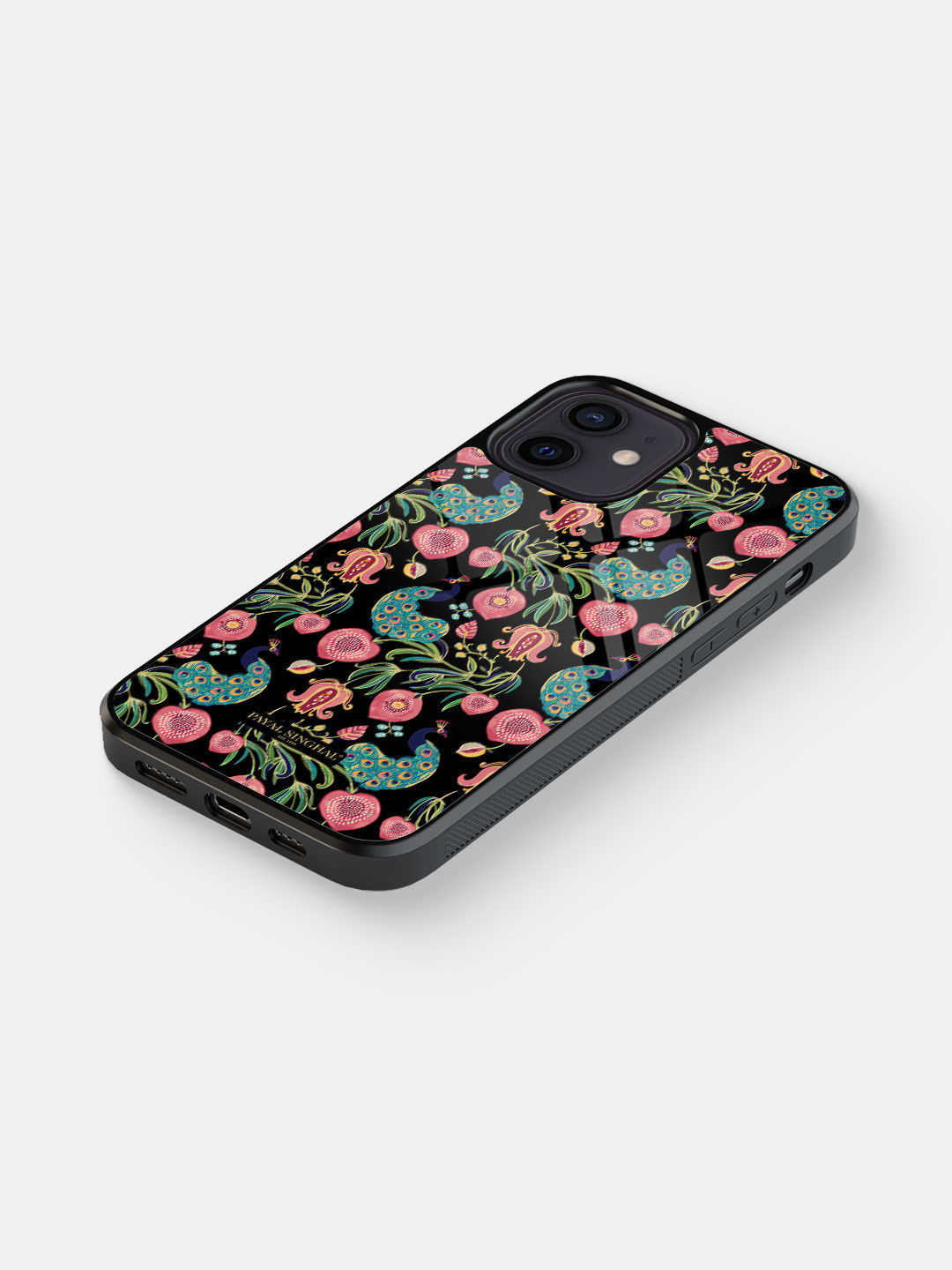 Payal Singhal Anaar and Mor Black - Glass Case For iPhone 12 Mini