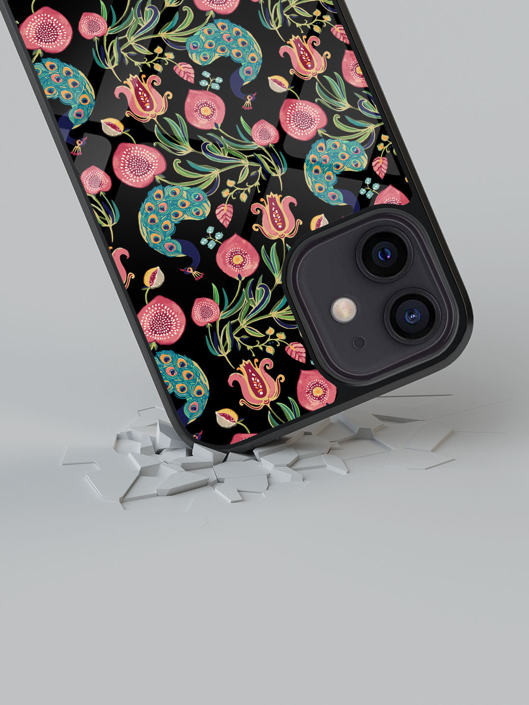Payal Singhal Anaar and Mor Black - Glass Case For iPhone 12 Mini