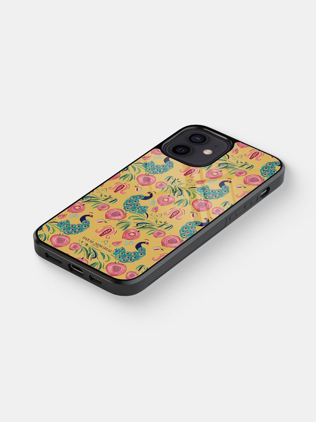 Payal Singhal Anaar and Mor Mustard - Glass Case For iPhone 12 Mini