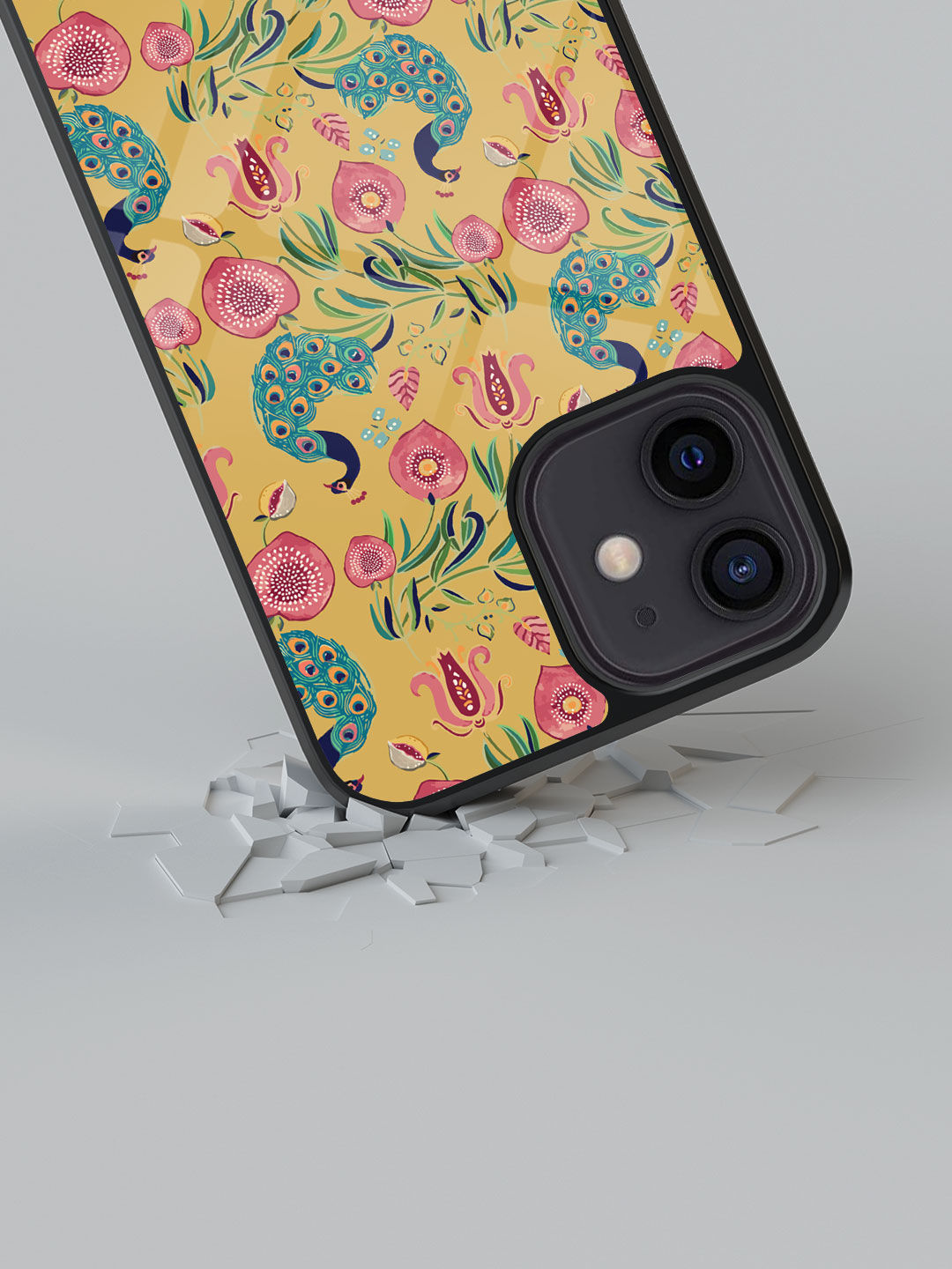 Payal Singhal Anaar and Mor Mustard - Glass Case For iPhone 12 Mini