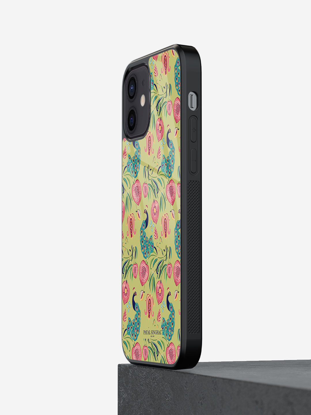 Payal Singhal Anaar and Mor Olive - Glass Case For iPhone 12 Mini
