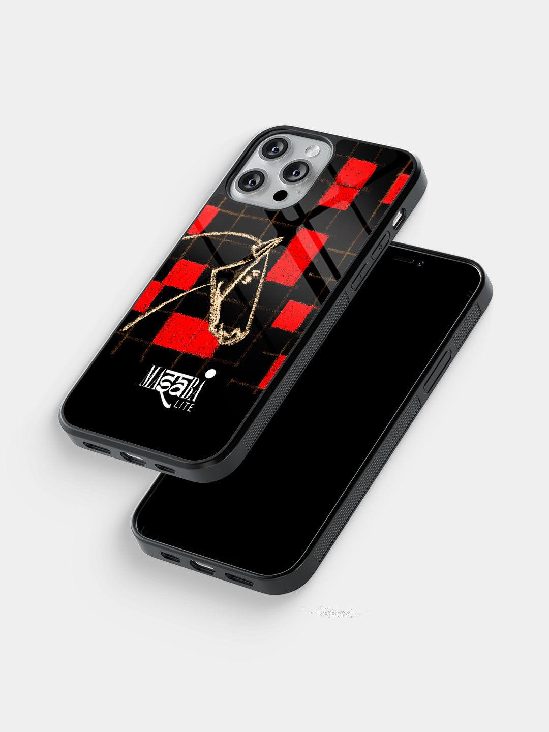 Masaba Red Checkered Horse - Glass Case For iPhone 13 Pro Max