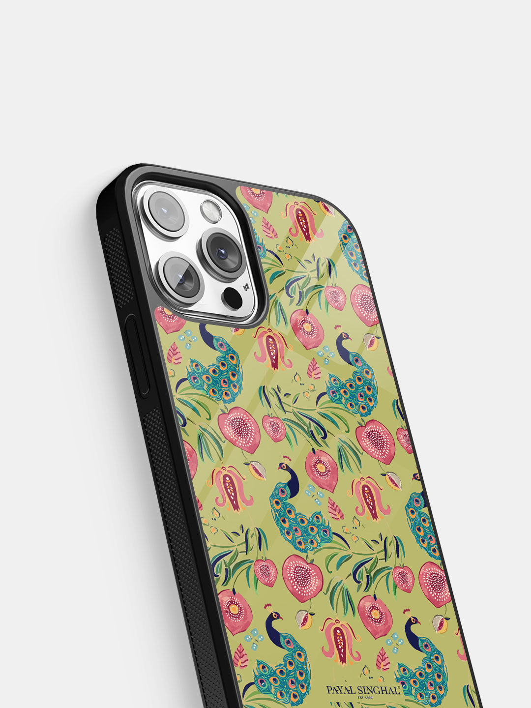 Payal Singhal Anaar and Mor Olive - Glass Case For iPhone 13 Pro Max