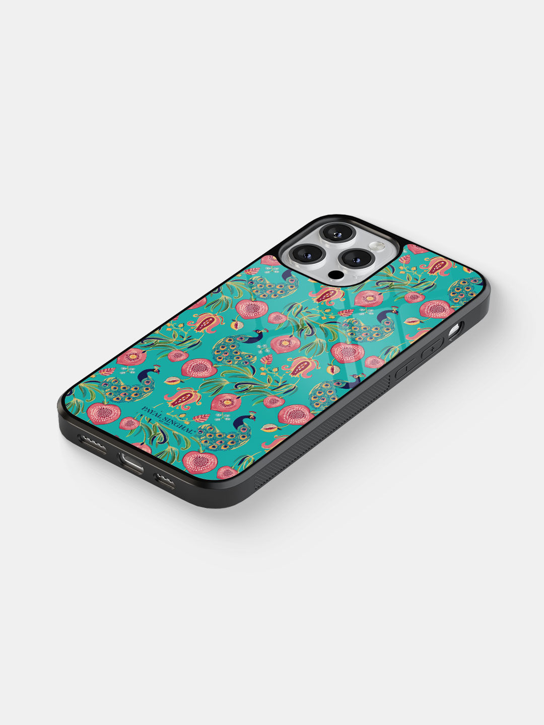 Payal Singhal Anaar and Mor Teal - Glass Case For iPhone 13 Pro Max