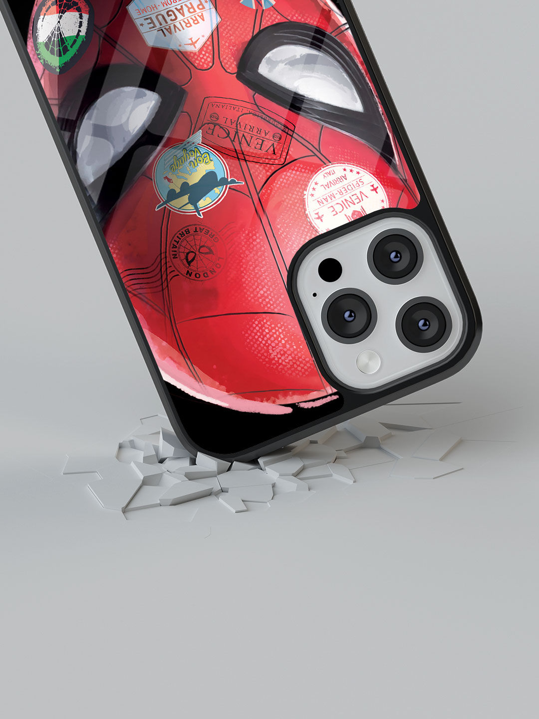 Spidey Travel Stamps - Glass Case For iPhone 13 Pro Max