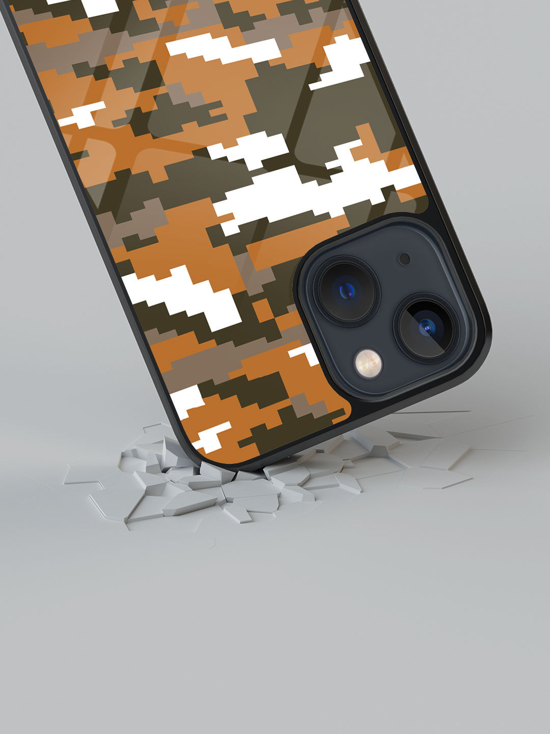 Camo Pixel Tan Brown - Glass Case For Iphone 13 Mini
