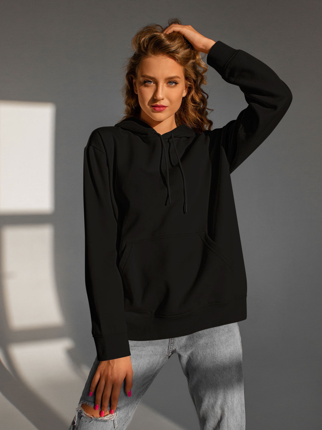 Plain black hoodie clearance women