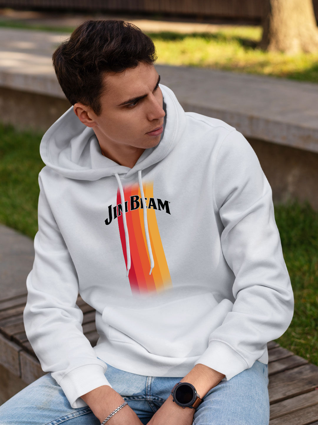 White hoodie with hot sale rainbow stripes