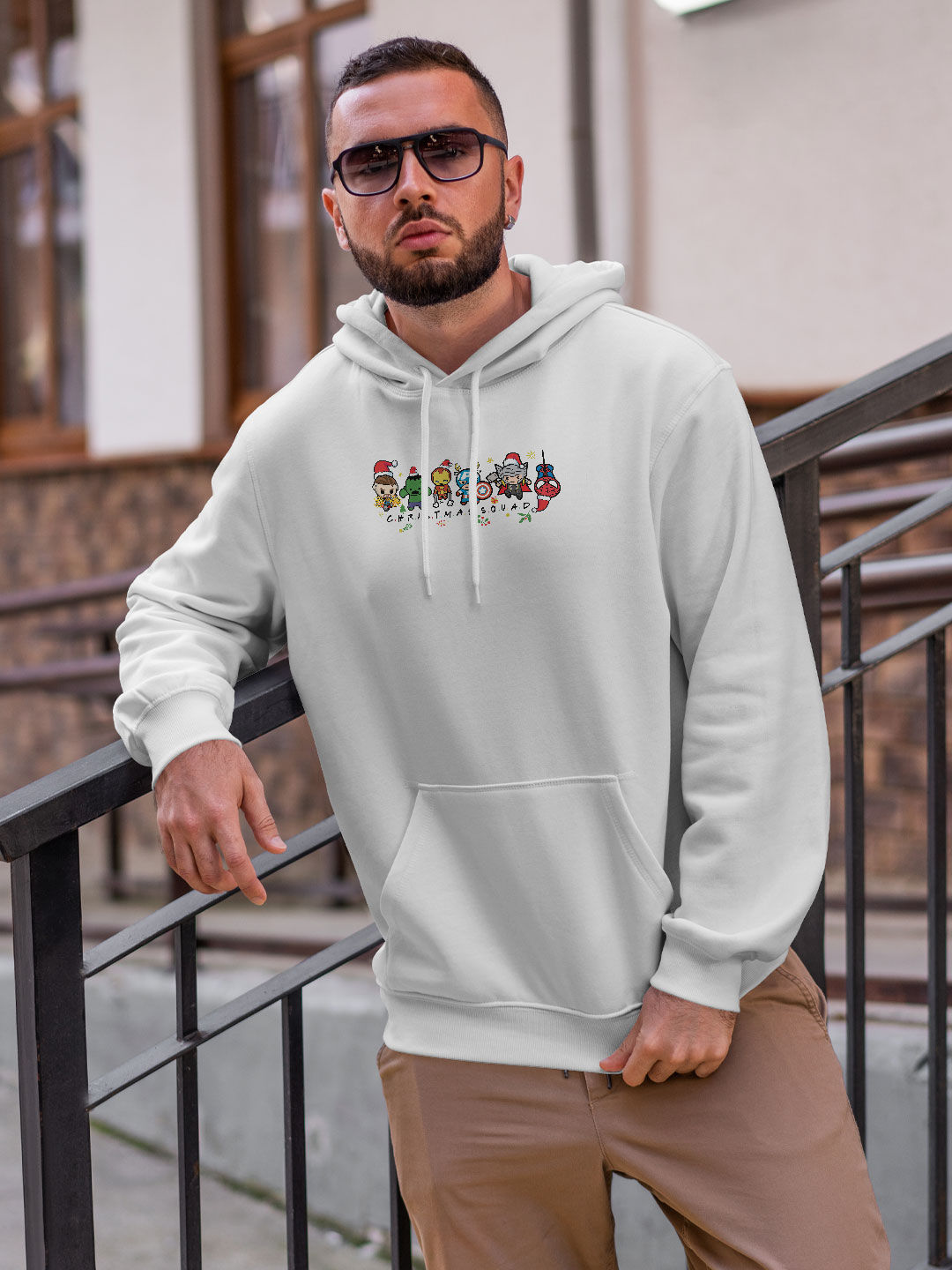 Christmas Marvel Squad White Mens Hoodie