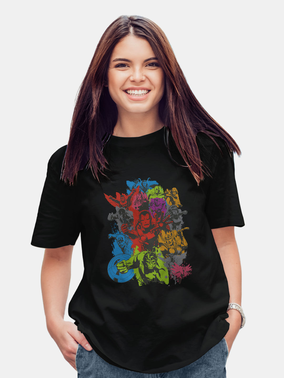 Marvel Oversized Color Size : Artistic S Black - T-Shirt Womens -