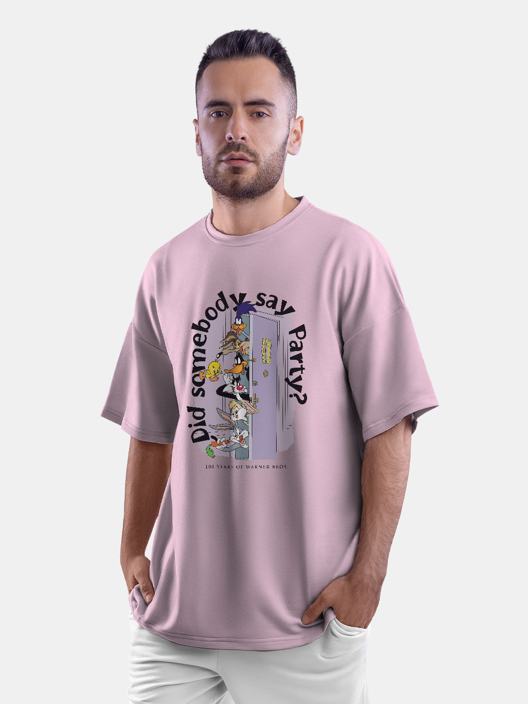 Friends Party - Mens Oversized T-Shirt Size : S Color - Baby Pink| Mens T-Shirt Size S Color : Pink