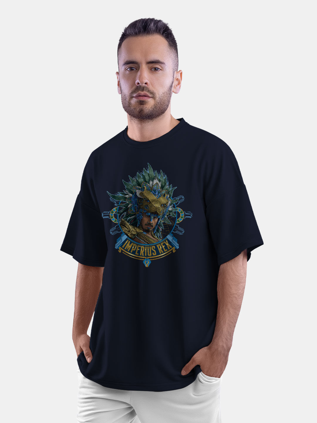 Buy Wakanda Forever Imperius Rex Blue Navy Blue - Male Oversized T-Shirt T-Shirts Online