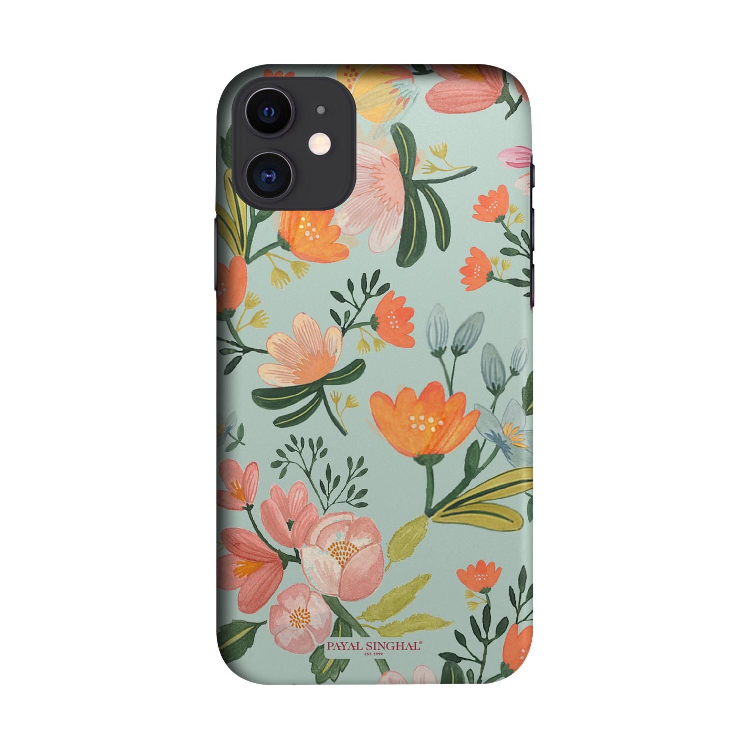 Buy Payal Singhal Aqua Handpainted Flower - Sleek Phone Case for iPhone 11 Online