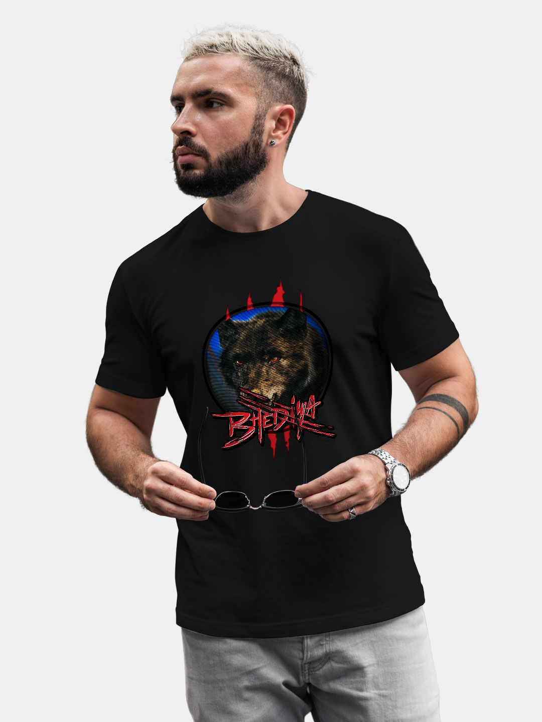 Buy Bhediya Glitch Black - Male Designer T-Shirts T-Shirts Online