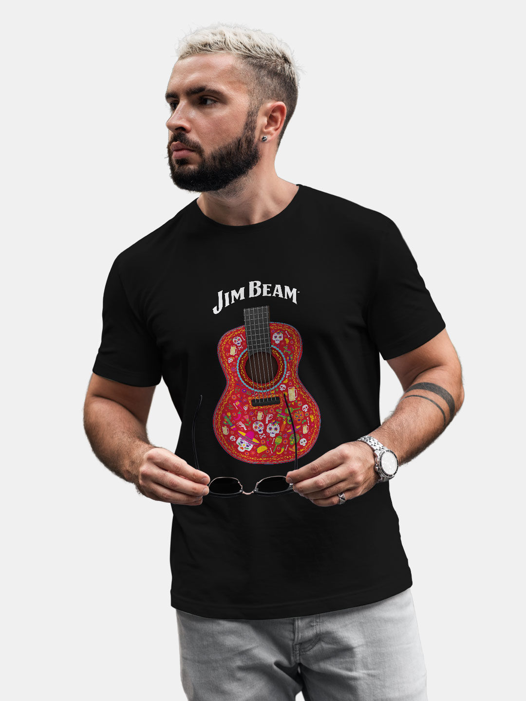Forbedring Krage ekstremt Shop Jim Beam Black Guitar Mens T-Shirt Online | Macmerise| Mens T-Shirt  Size : L Color : Black