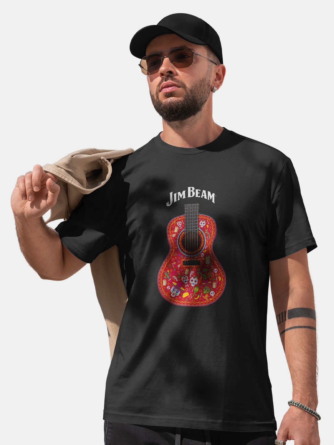 Jim Beam Black Guitar - Mens Designer T-Shirts