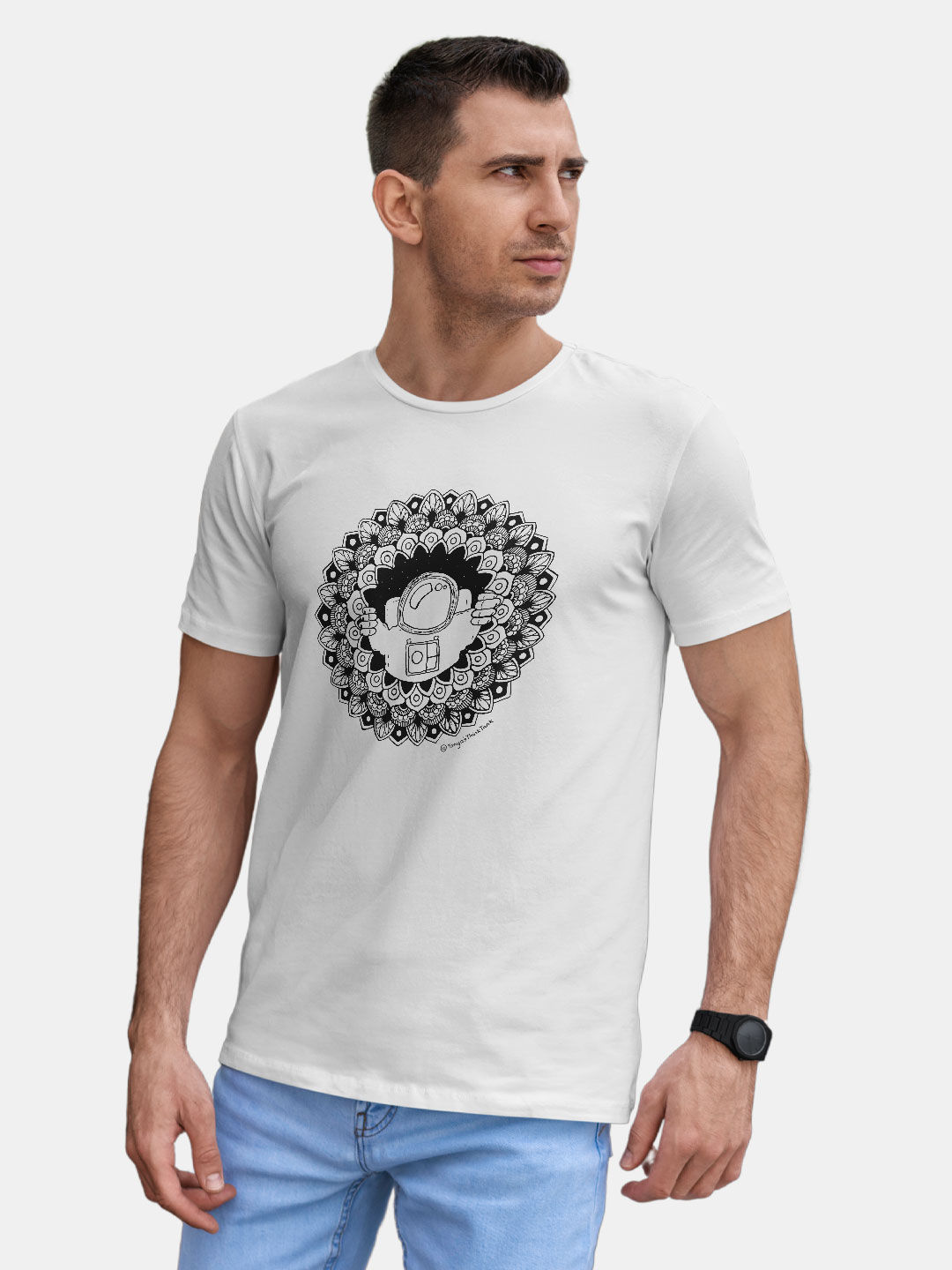 Buy Astronaut Peeking White - Male Designer T-Shirts T-Shirts Online