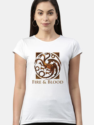 Buy Fire and Blood White - Womens Designer T-Shirts T-Shirts Online
