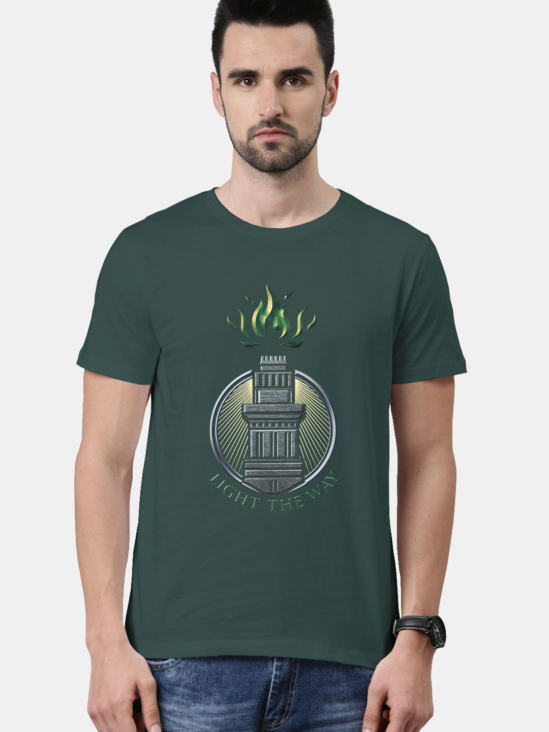 Buy Light the Way Front Bottle Green - Male Designer T-Shirts T-Shirts Online