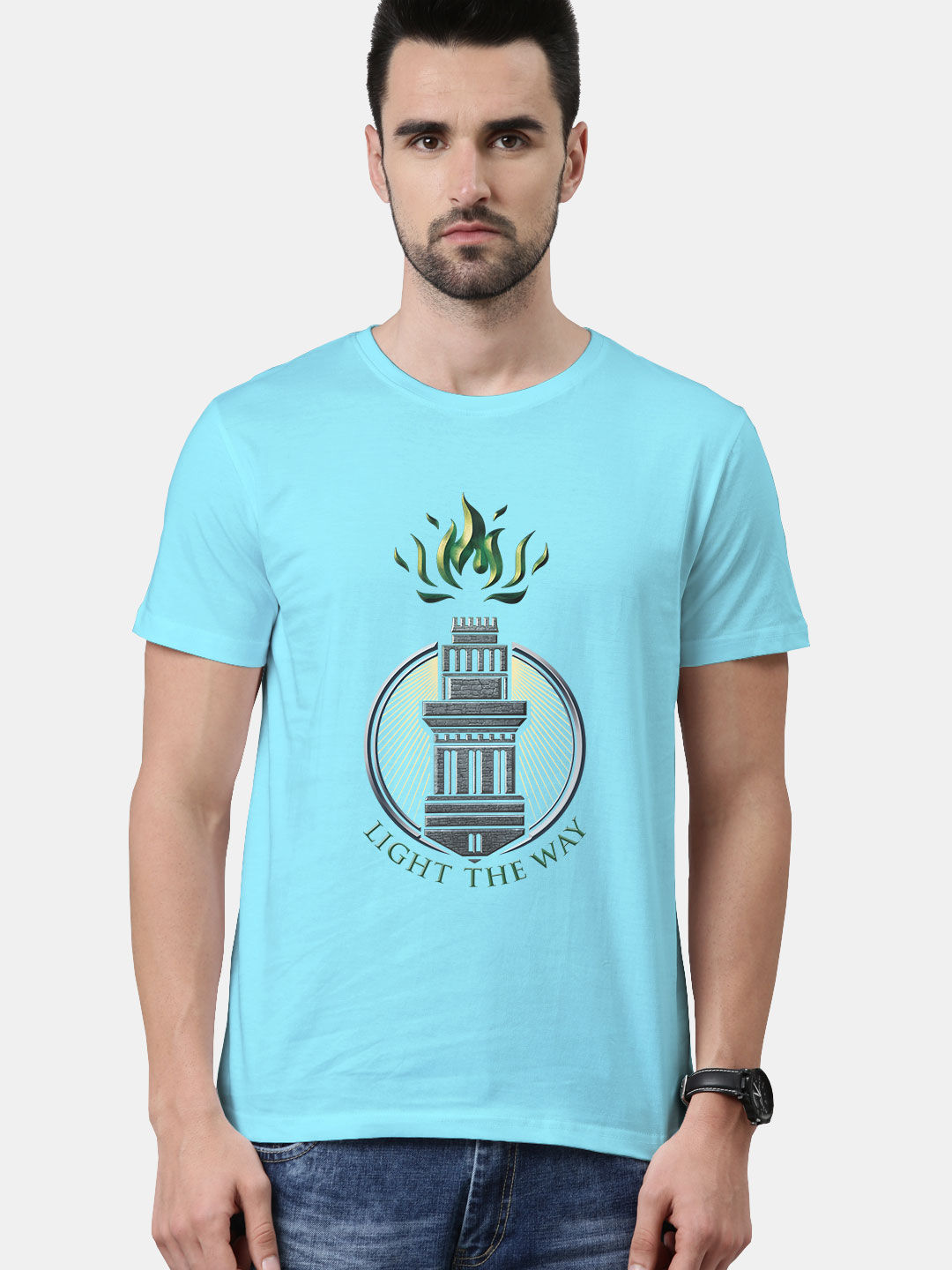 Buy Light the Way Front Sky Blue - Male Designer T-Shirts T-Shirts Online