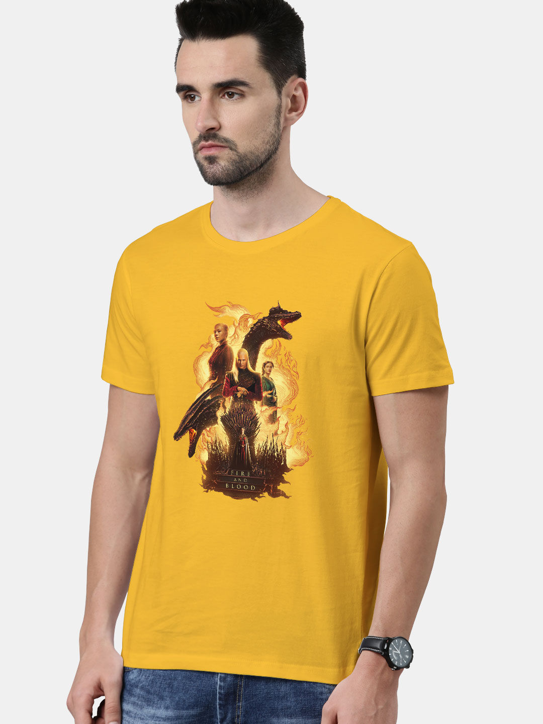 Shop Fire and Blood Team Yellow Printed Mens T-Shirt Online | Macmerise|  Mens T-Shirt Size : M Color : Yellow